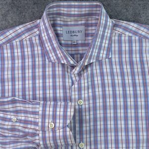 Ledbury Shirt 2XL Blue Red Check Long Sleeve Button Up Cutaway Collar